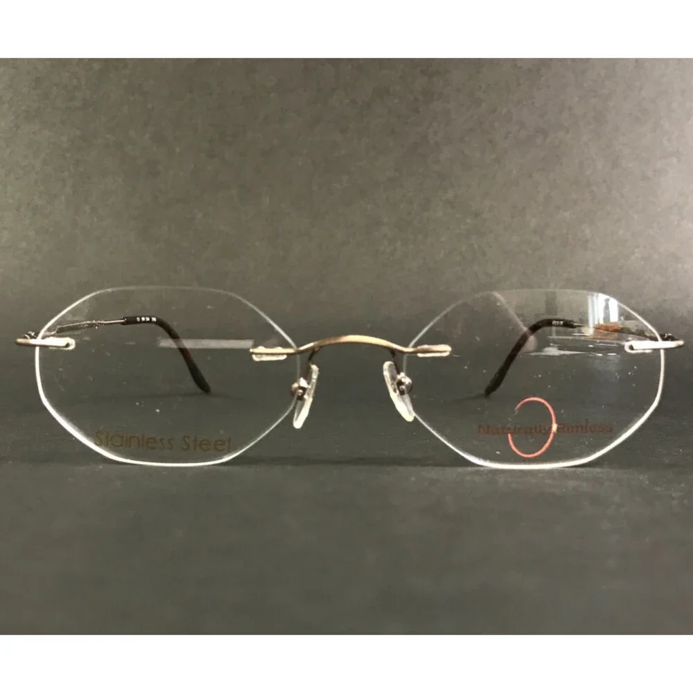 Naturally Rimless Eyeglasses Frames NR 344 SAG Dark Gold Octagonal 47-18-135